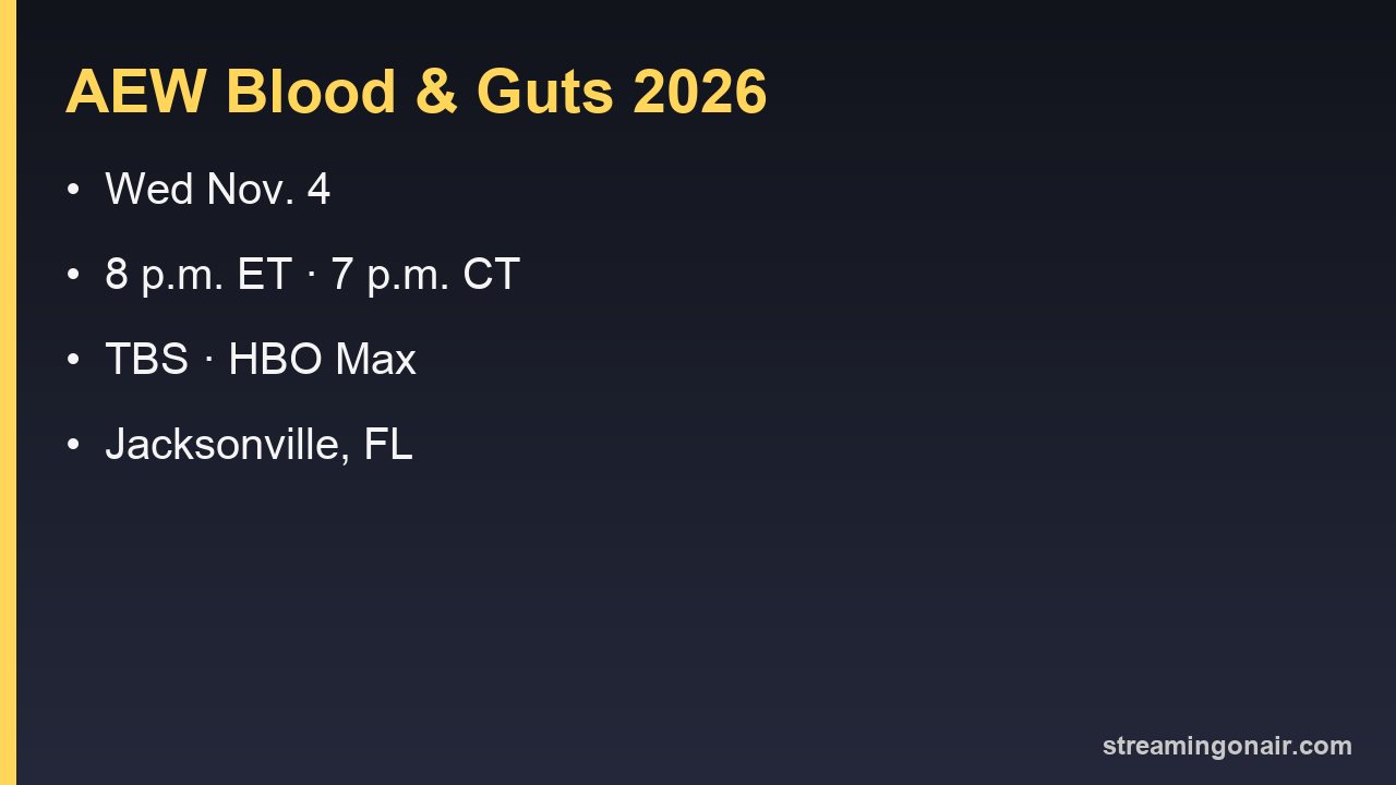 AEW Blood and Guts 2026: Wednesday, Nov. 4, 8 p.m. ET on TBS from Jacksonville