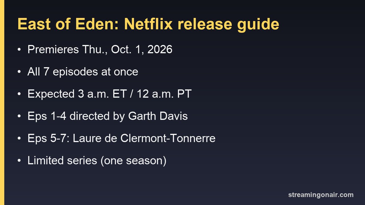 East of Eden Netflix release date, episode count, drop time and directors