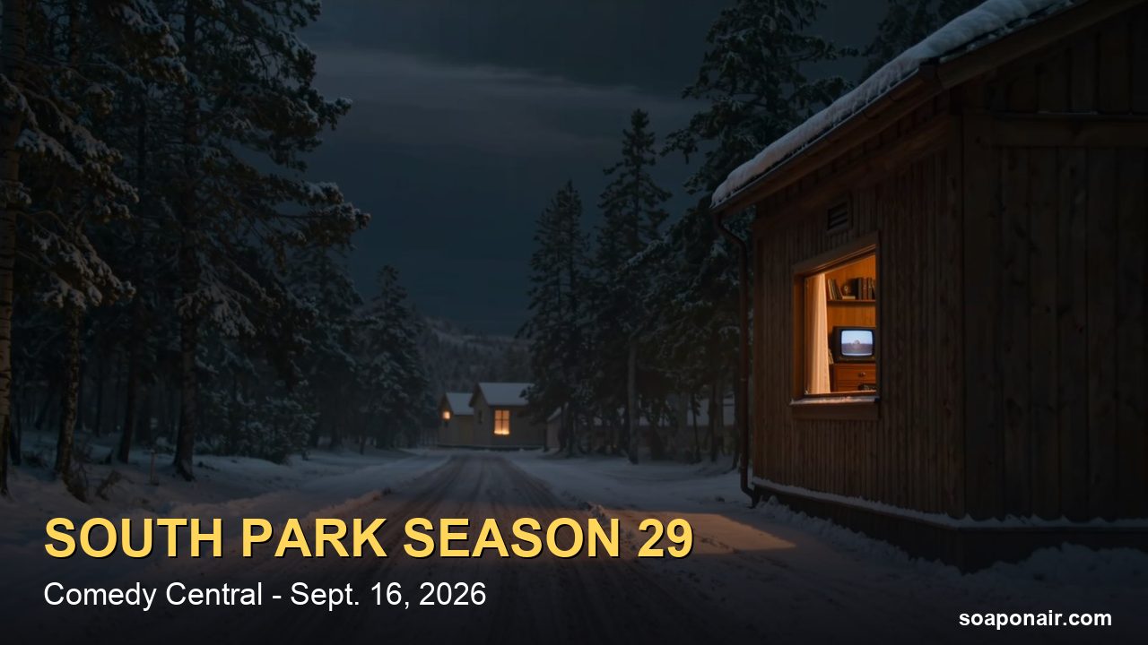 A quiet snowy mountain town street at night with warm television light glowing from one window
