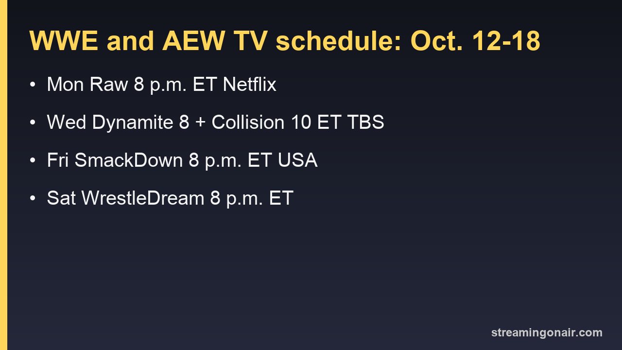 WWE and AEW TV schedule: Raw Monday, NXT Tuesday, Dynamite Wednesday, SmackDown Friday, Collision Saturday